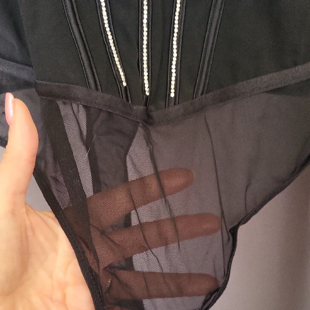 Black Rhinestone Bodysuit - Picture 4 of 12